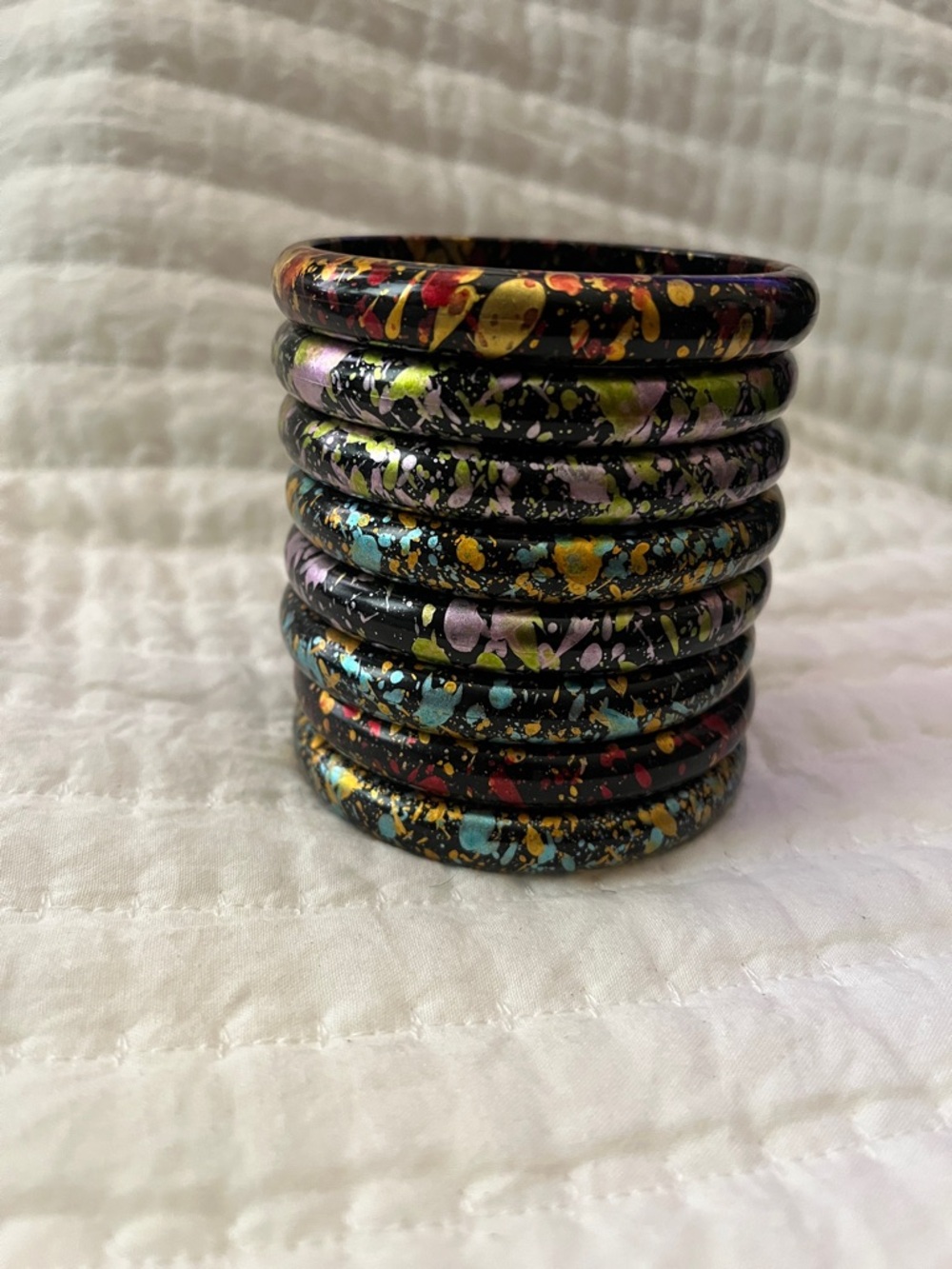 Paint-Splatter Stackable Bangle Set in Black with Multicolor Splashes
